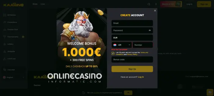 Aanmelden bij Kaasino