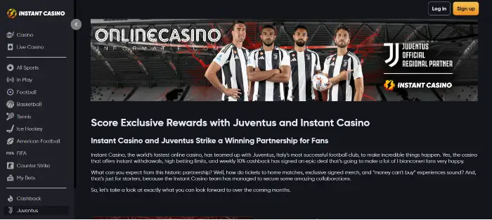 Juventus sponsor van Instant Casino