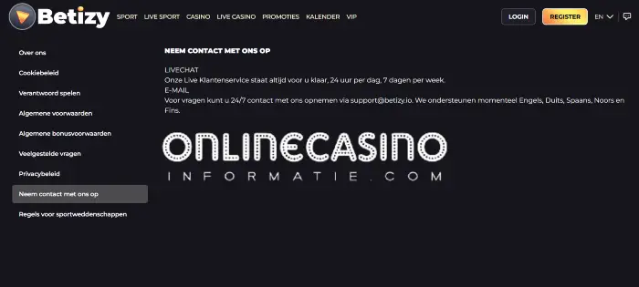 Klantenservice van Betizy Casino