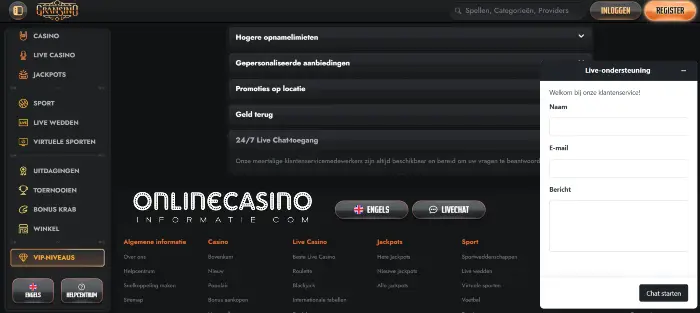 Live chatten met Gransino klantenservice
