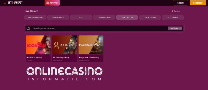 Live dealer van Lets Jackpot Casino