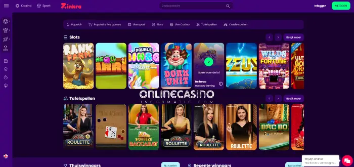 Spellen van Zinkra Casino