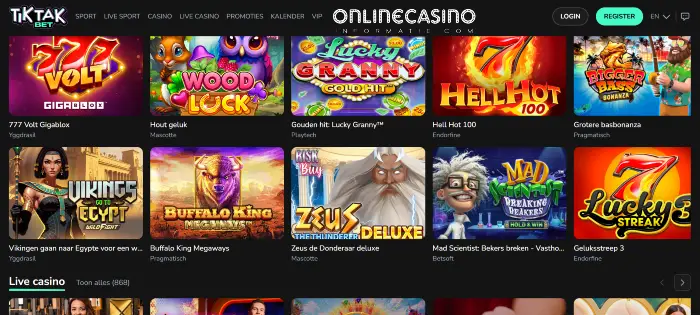 Meerdere games van TikTak.Bet Casino