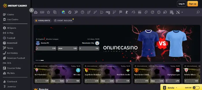 Sportsbook van Instant Casino