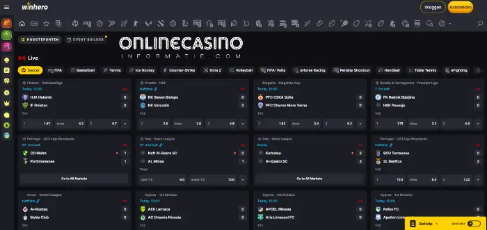 Op sport wedden bij WinHero Casino