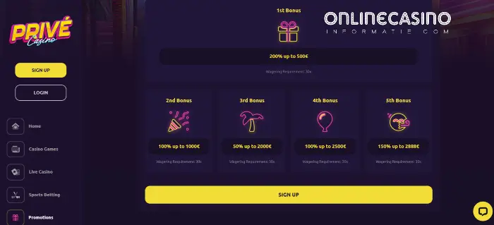Bonussen van Privé casino