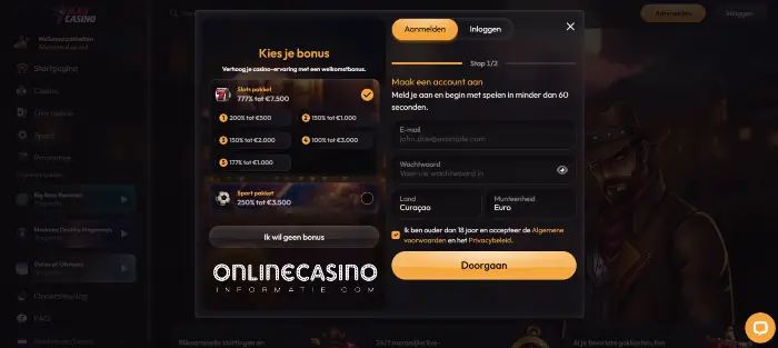 Inloggen en registreren venster