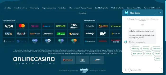 Klantenservice van Nalu Casino