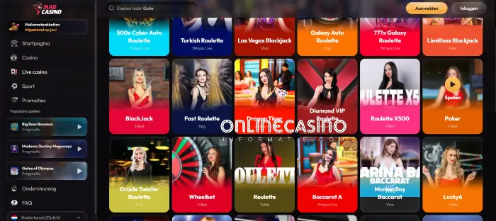 Live casino van Mad Casino