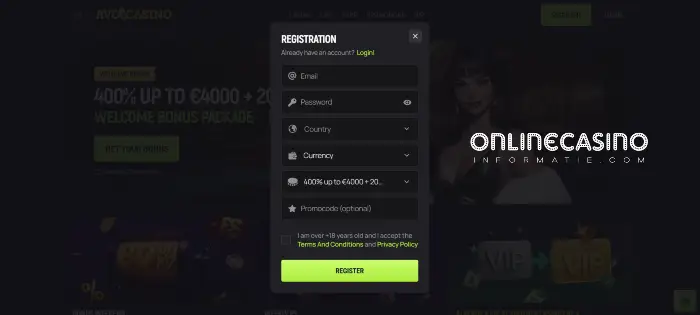 SIGN UP bij Avo Casino