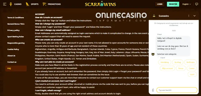Live chat en FAQ