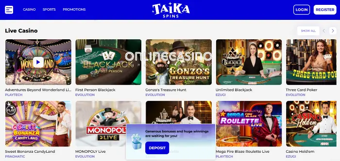 Live casino aanbod