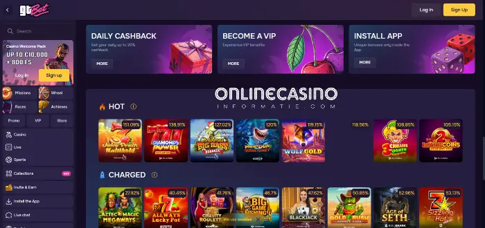 Uiterlijk home van GTBet Casino