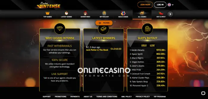 Extra's bij Intense Casino