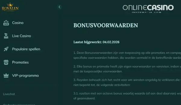 Bonus voorwaarden Royalen Casino